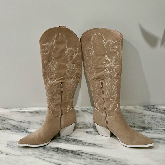 Altar'd State Beige Suede Western Knee Boots - Picture 4 of 7